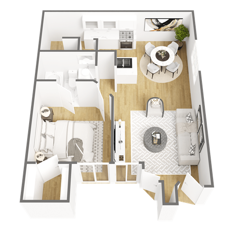 3d rendering of Floor plan - 1 bedroom 1 bath at Aqua Bay Apartments in Naples, FL 34116